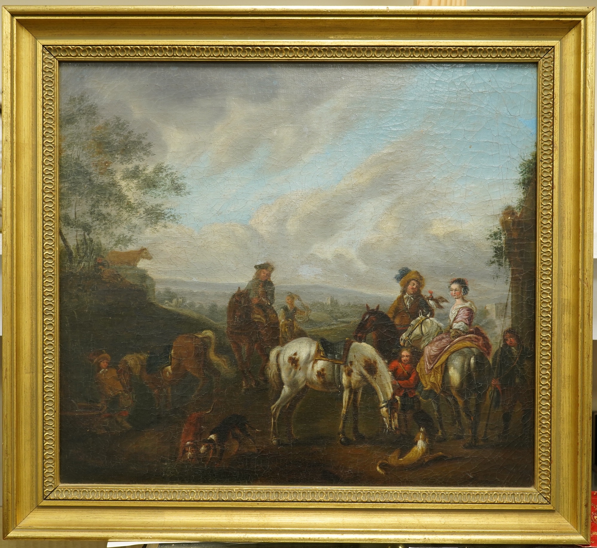 Manner of Philips Wouwerman (Dutch, 1619-1698), A hawking party, oil on canvas, 36 x 40cm